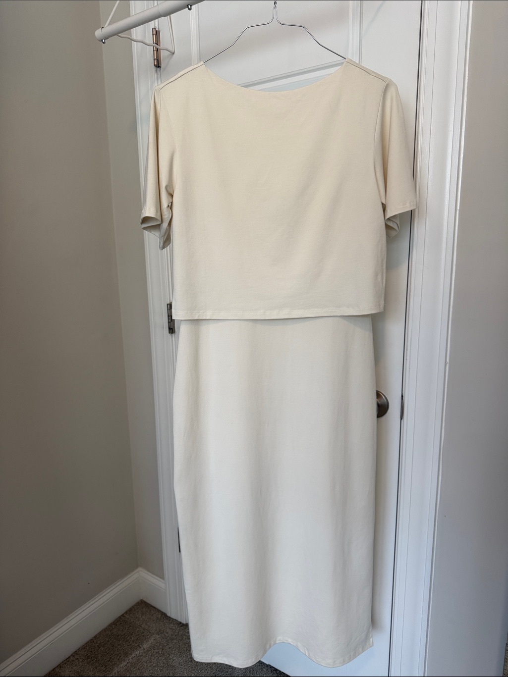 Theory Cream Short-Sleeve Connected Crop Top With Skirt Set